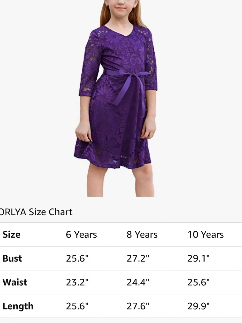 Girls Purple Lace Party Dress with Ribbon Belt